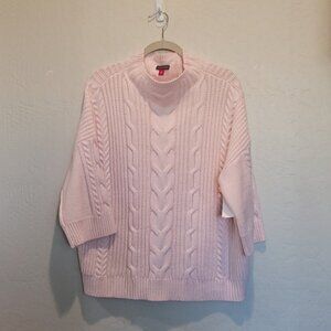 Vince Camuto Elbow Sleeve Cable Stitch Sweater Pullover Pink NWT Size XL